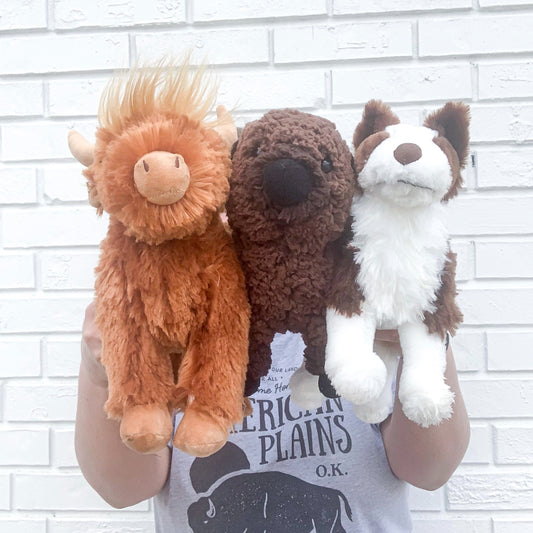 Plush Farm Animals; Winston Border Collie, Ruby Highland Cow, Rupert Stuffed Animals, Rupert stuffies, Plush Toy, Simply Country Ranch